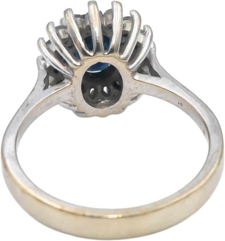 10k White Gold Round Diamond Oval Sapphire Halo Ring 1.0CT Size 6.75