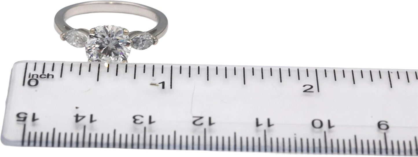 14k White Gold Round & Marquise Diamond Engagement Ring 2.32CT w/ 2.02CT Center