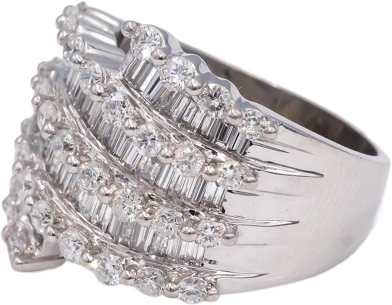 18k White Gold VS Round & Baguette Diamond Cluster Cocktail Ring 5.0CTW Size 8.5