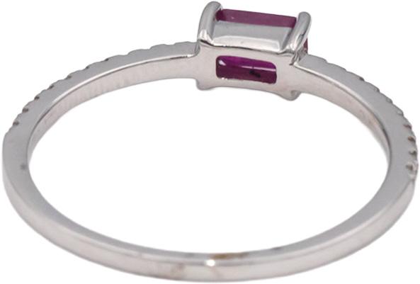 18k White Gold Emerald Cut Ruby Round Diamond Band Ring 0.45CT Size 7