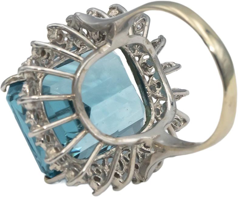 14k White Gold Emerald Cut Aquamarine Round Diamond Cocktail Ring 0.87CT Sz. 8.5
