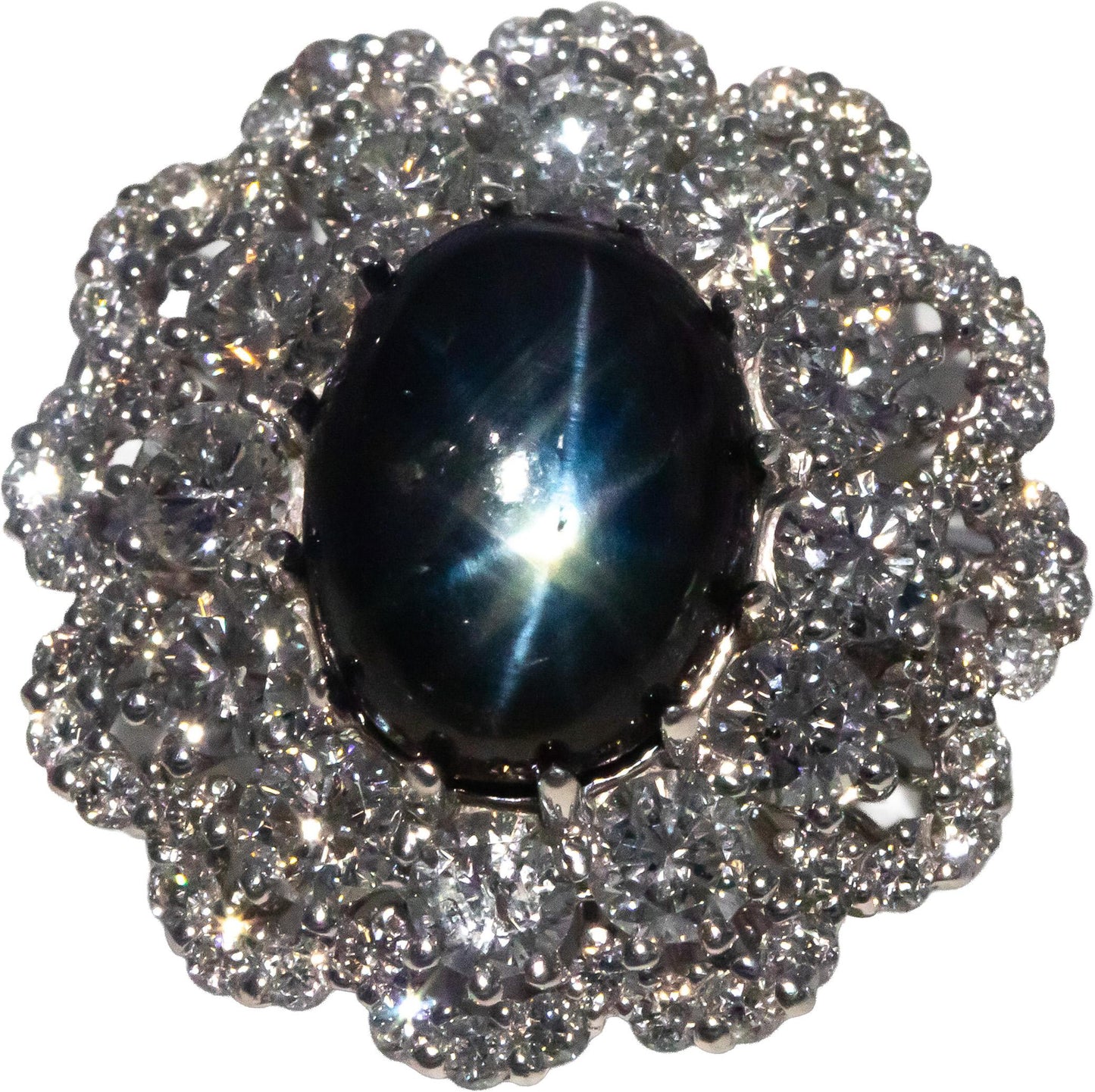 14k White Gold Cabochon Star Sapphire & Diamond Cocktail Ring 5.85CT Size 7