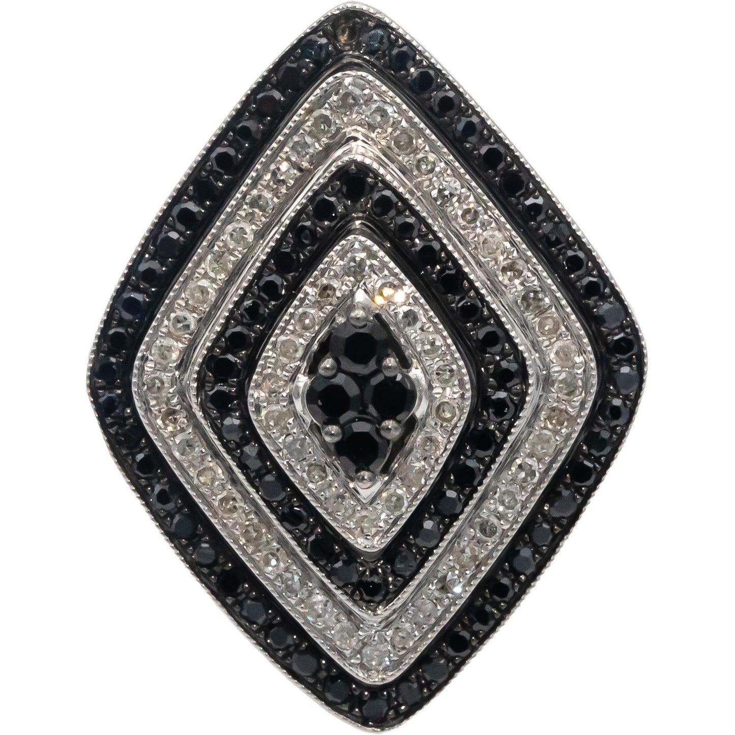 14k White Gold Round White and Black Diamond Cocktail Ring 1.0CT Size 7