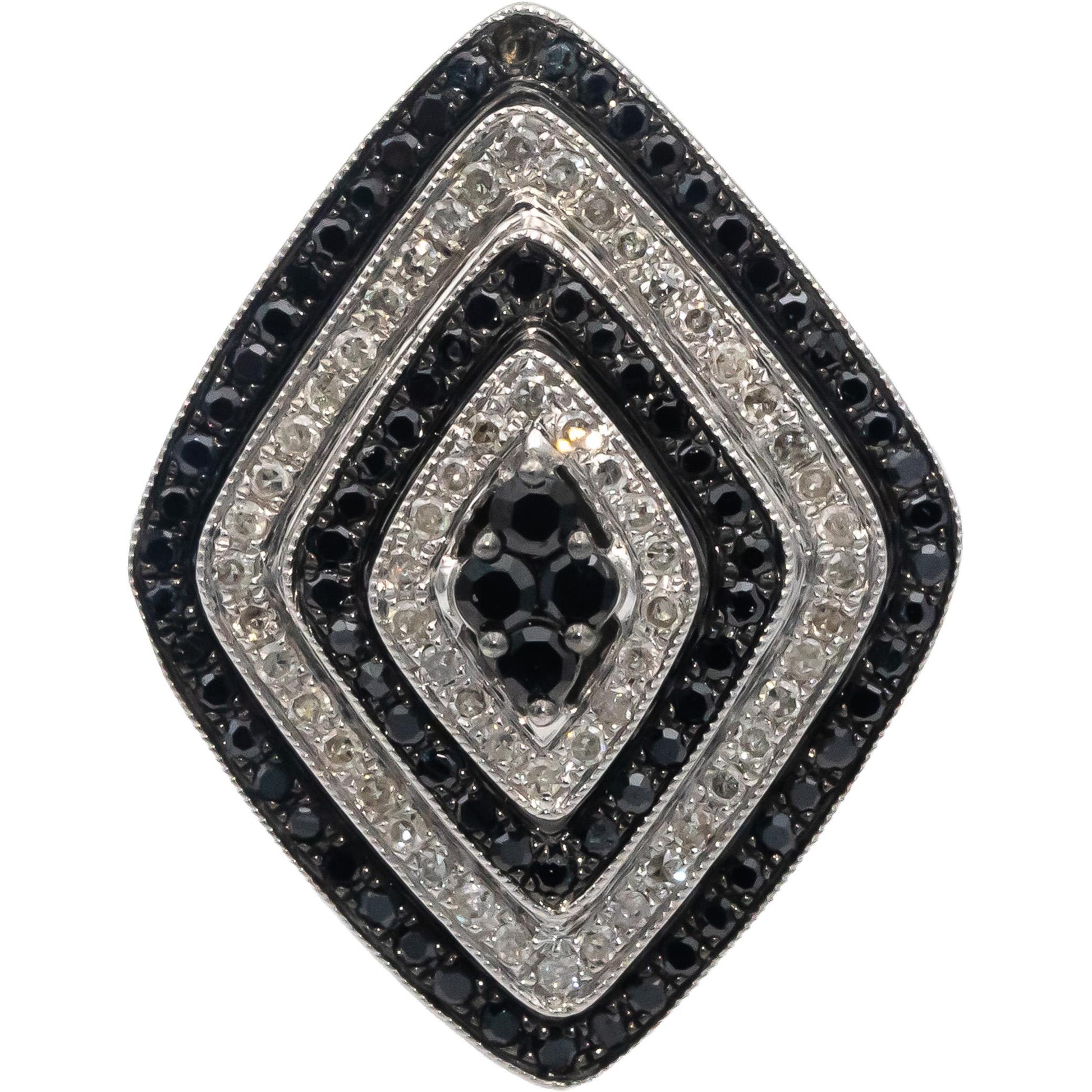 14k White Gold Round White and Black Diamond Cocktail Ring 1.0CT Size 7