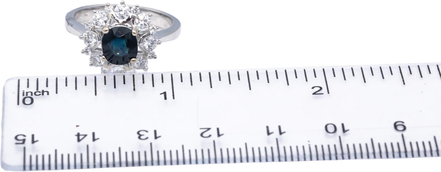 18k White Gold Round Blue Sapphire & Diamond Halo Ring 1.68CT Size 6.5