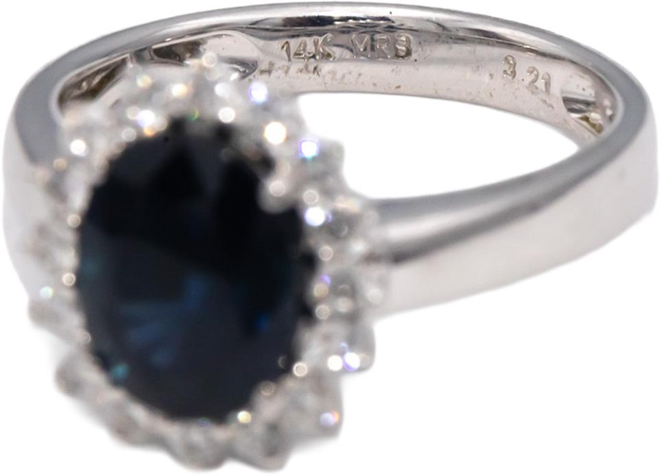 14k White Gold Oval Sapphire Round VS Diamond Halo Ring 3.21CT Size 7.25