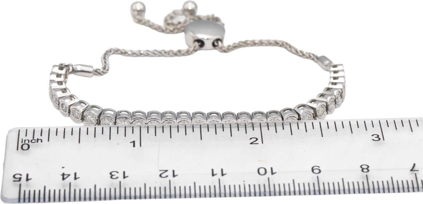 14k White Gold Round Half Bezel Set Diamond Bolo Bracelet 0.75CTW