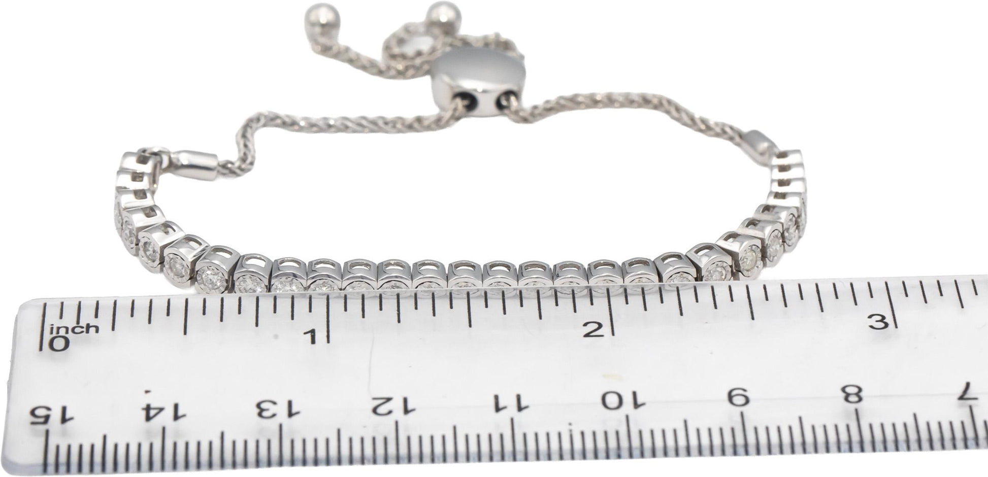 14k White Gold Round Half Bezel Set Diamond Bolo Bracelet 0.75CTW