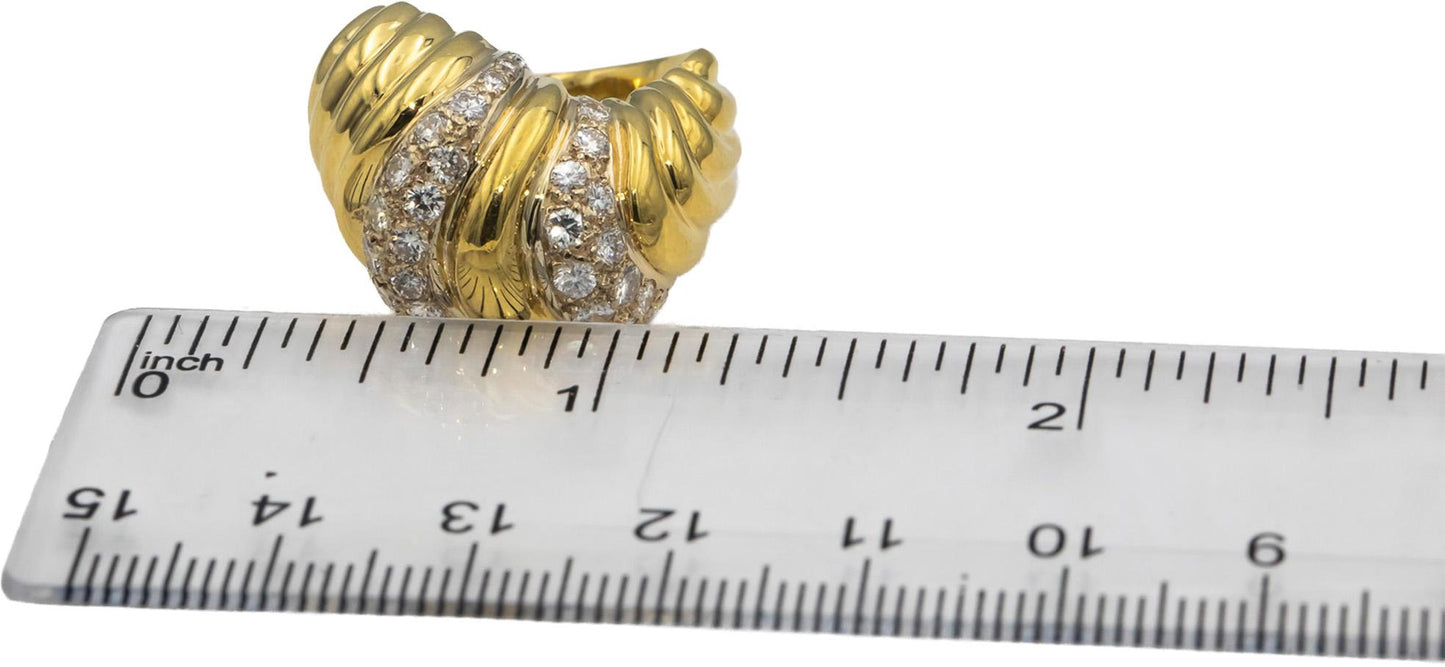 Designer Signed 18k Yellow Gold Round Diamond Cocktail Ring 1.0CT Size 5