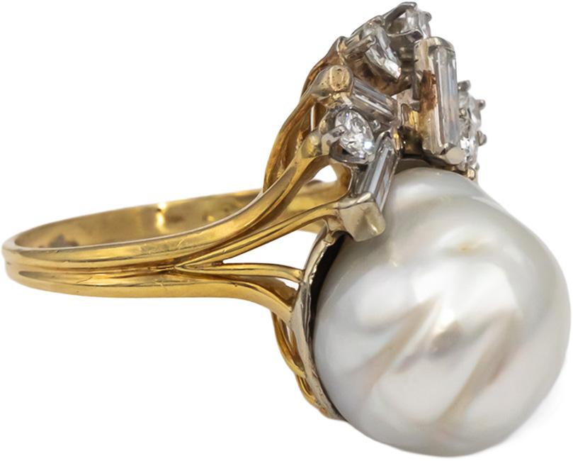 18k Yellow Gold VS Diamond & 14-15mm Baroque Pearl Cocktail Ring 1.10CT Size 7.5