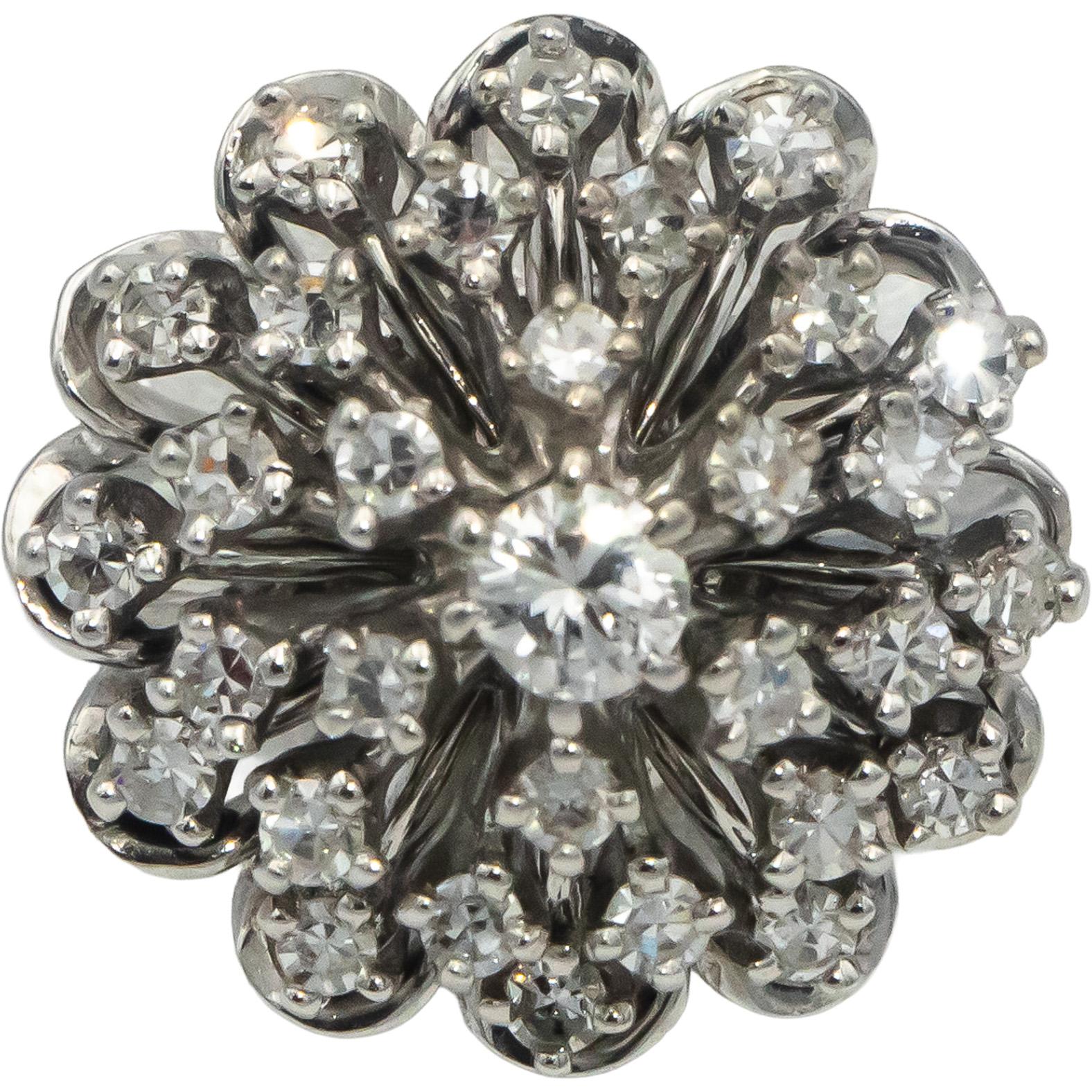 Vintage 18k White Gold VS Diamond Cluster Cocktail Ring 0.75CT Size 8.5