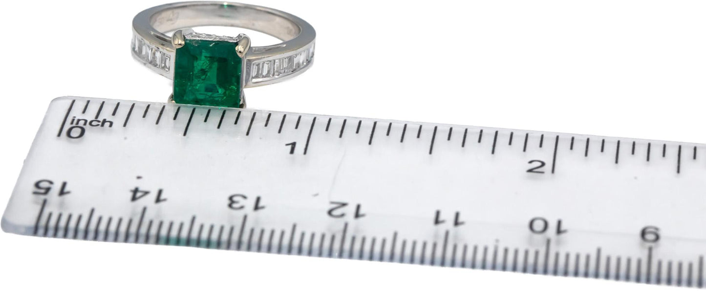 GIA Certified 18k White Gold Zambia Emerald Diamond Cocktail Ring 2.69 Size 5.5