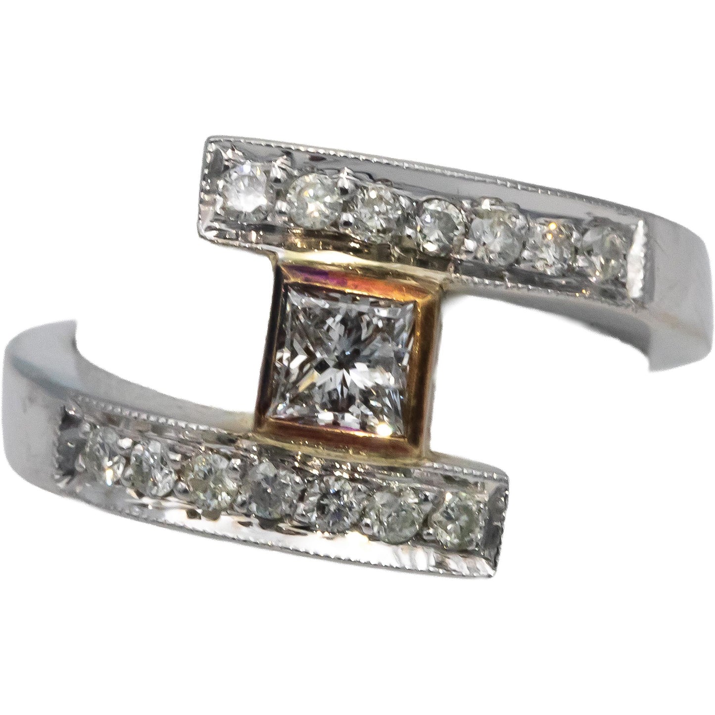 14k White & Rose Gold VS Princess and Round Diamond Bypass Ring 0.50CT Size 7.25