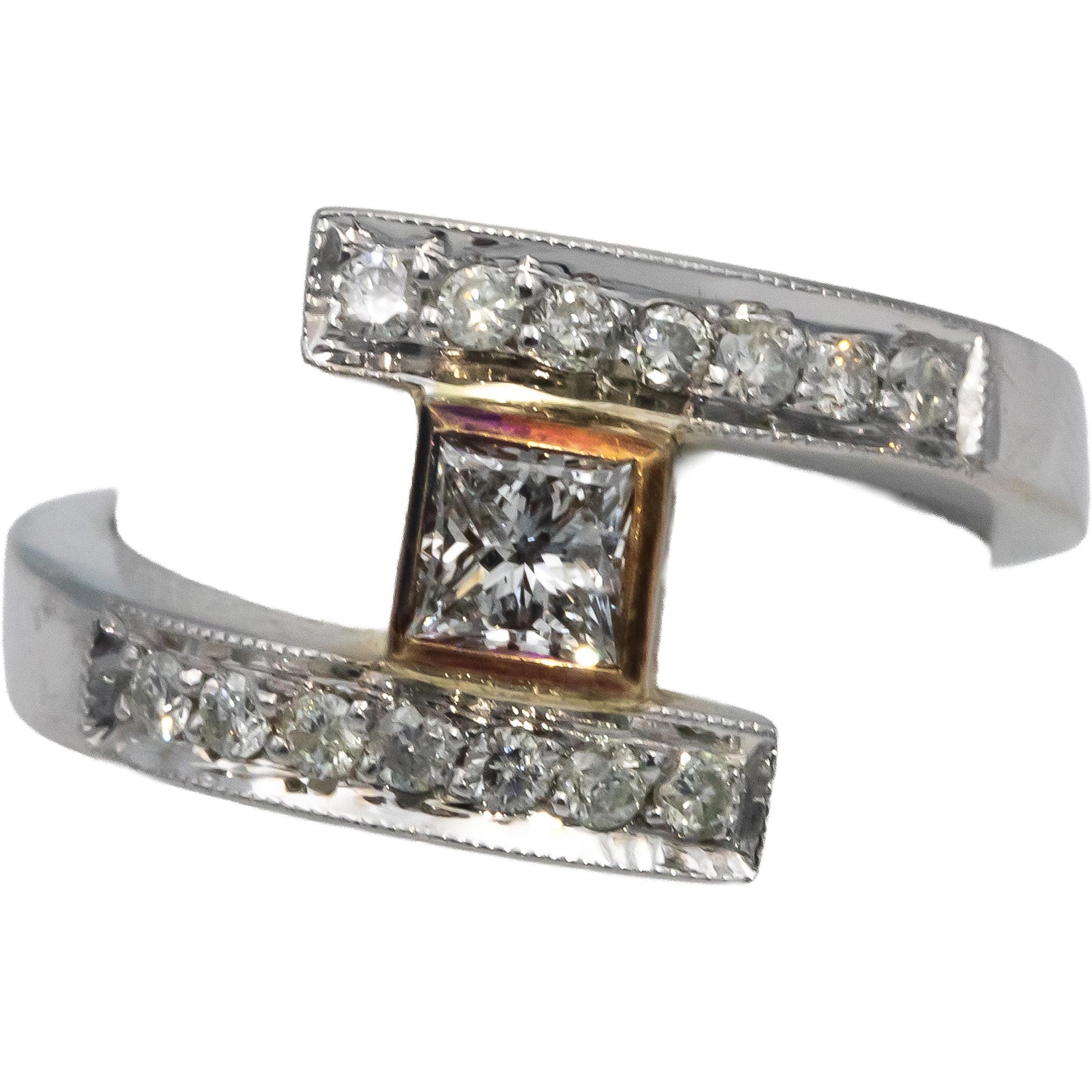 14k White & Rose Gold VS Princess and Round Diamond Bypass Ring 0.50CT Size 7.25