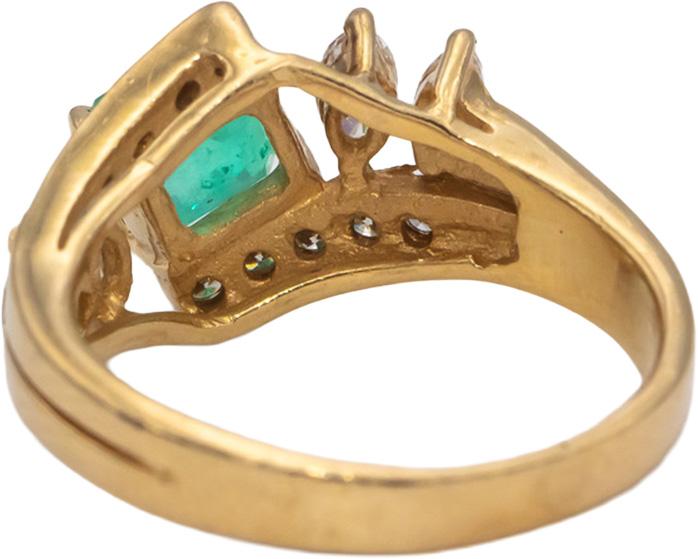 14k Yellow Gold Emerald and Diamond Cocktail Ring 1.35CT Size 6