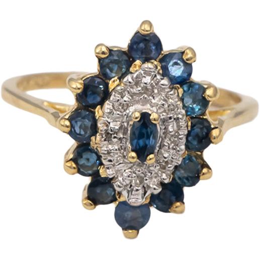 10k Yellow & White Gold Blue Sapphire and Diamond Cocktail Ring 0.53CTW Size 6