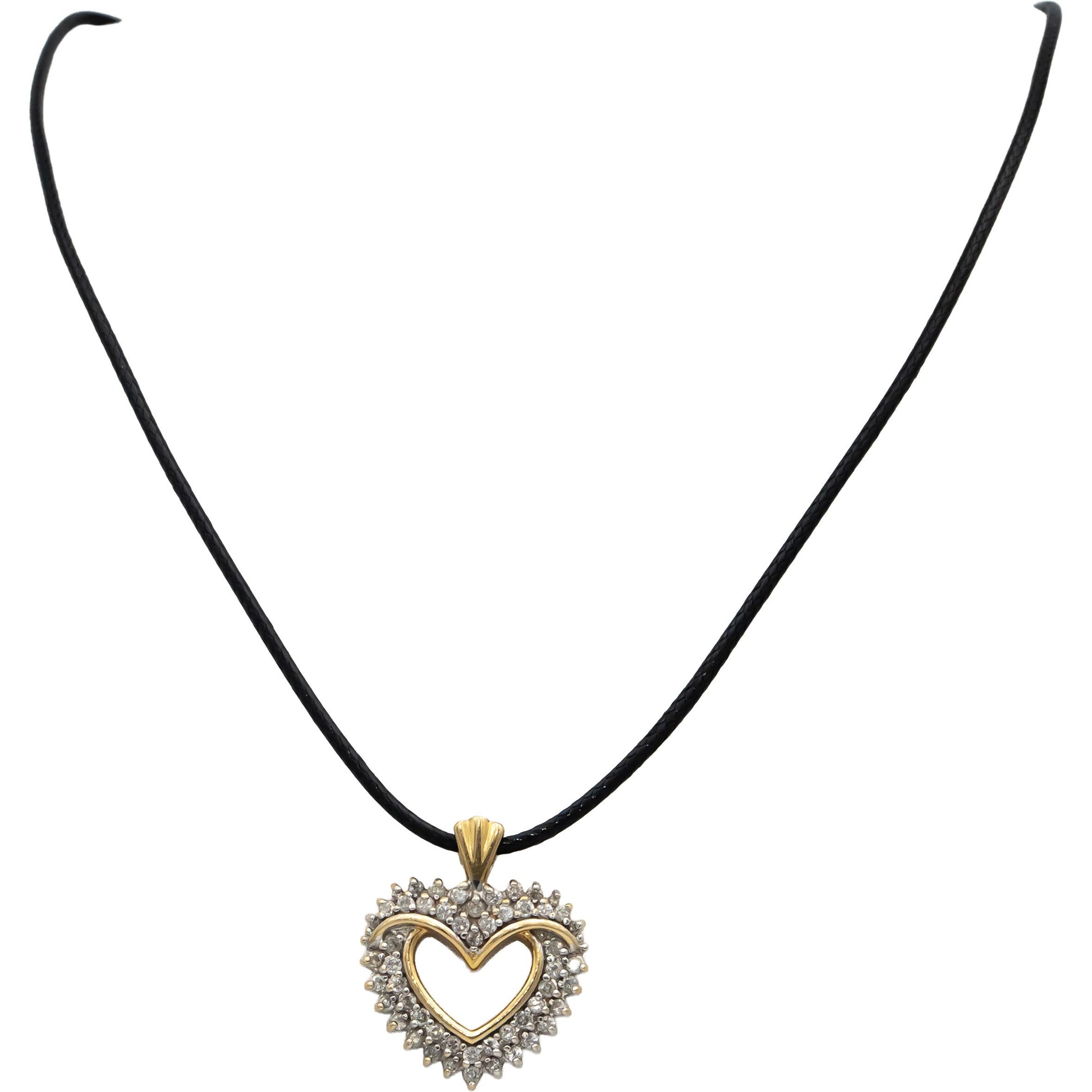 14k Yellow Gold Round Diamond Open Heart Pendant Necklace 1.0CT
