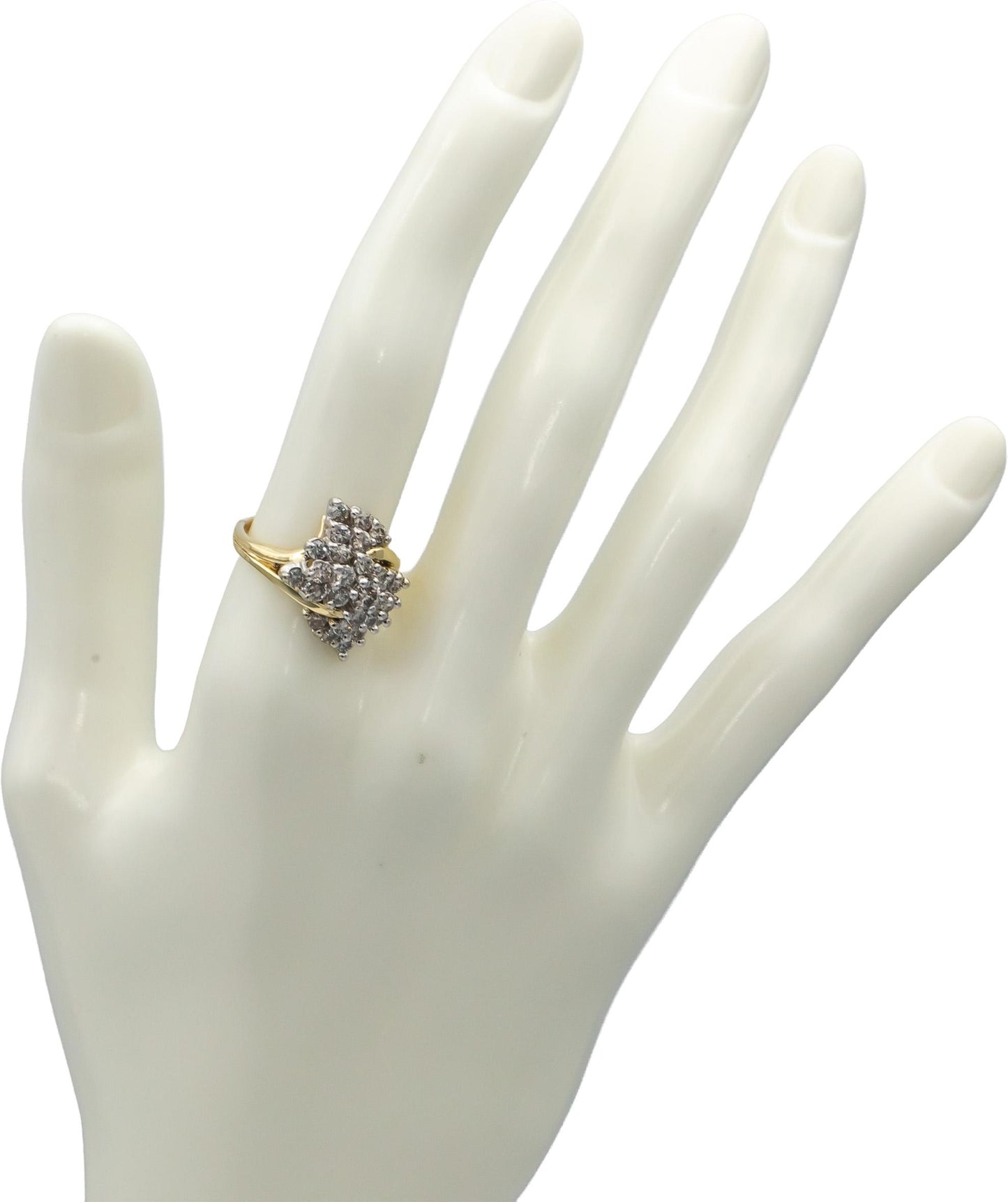 14k Yellow and White Gold Round Diamond Cluster Cocktail Ring 1.0CT Size 6.25