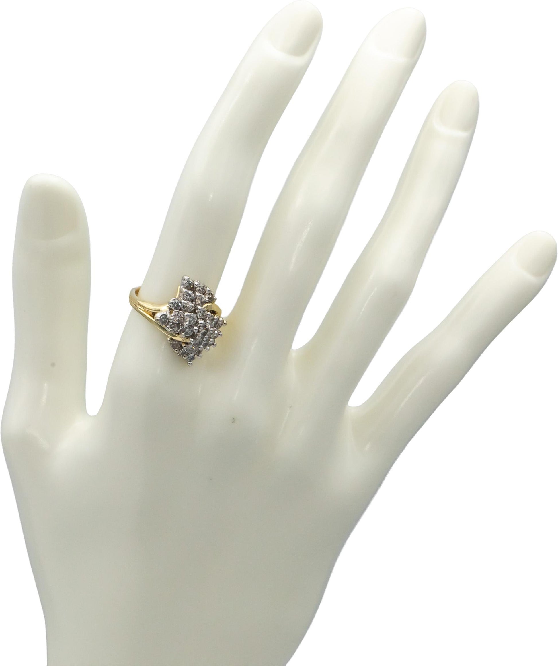 14k Yellow and White Gold Round Diamond Cluster Cocktail Ring 1.0CT Size 6.25