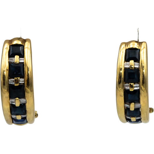 14k Yellow Gold Square Sapphire Baguette VS Diamond Earrings 1.65CTW