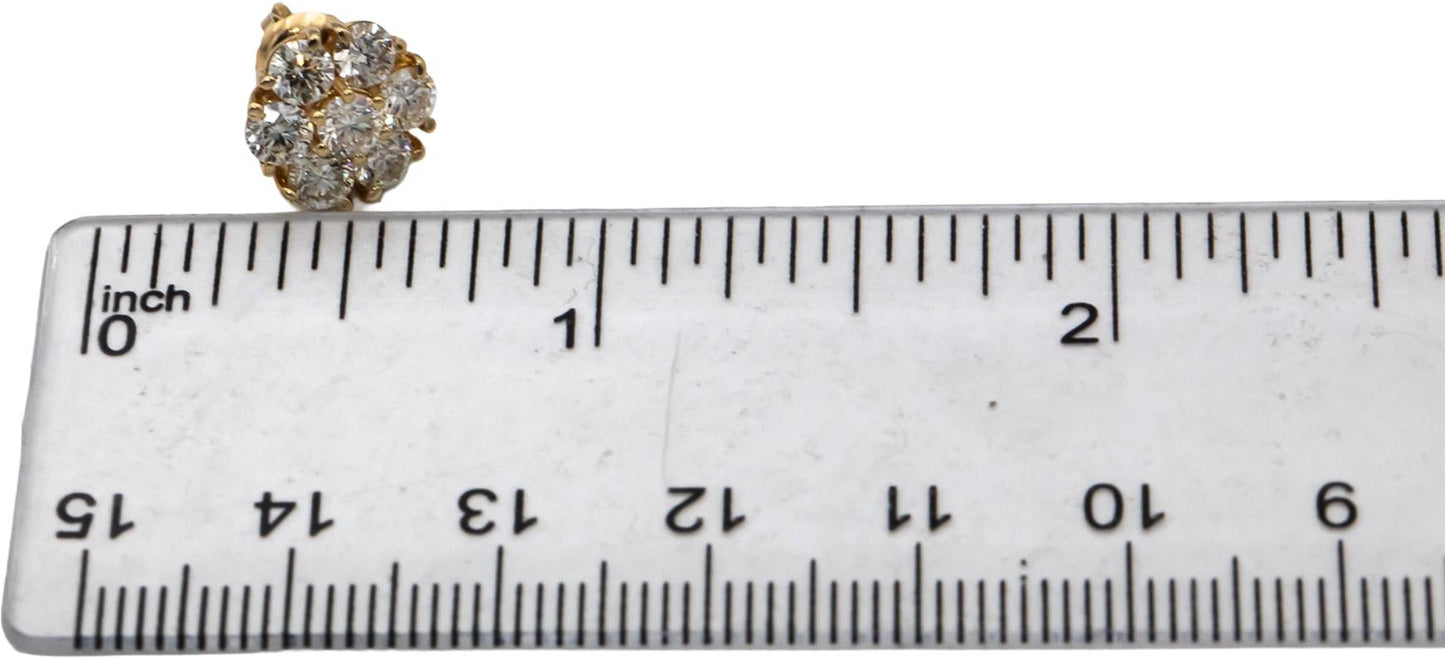 14k Yellow Gold Round Diamond Cluster Stud Earrings 2.10CT