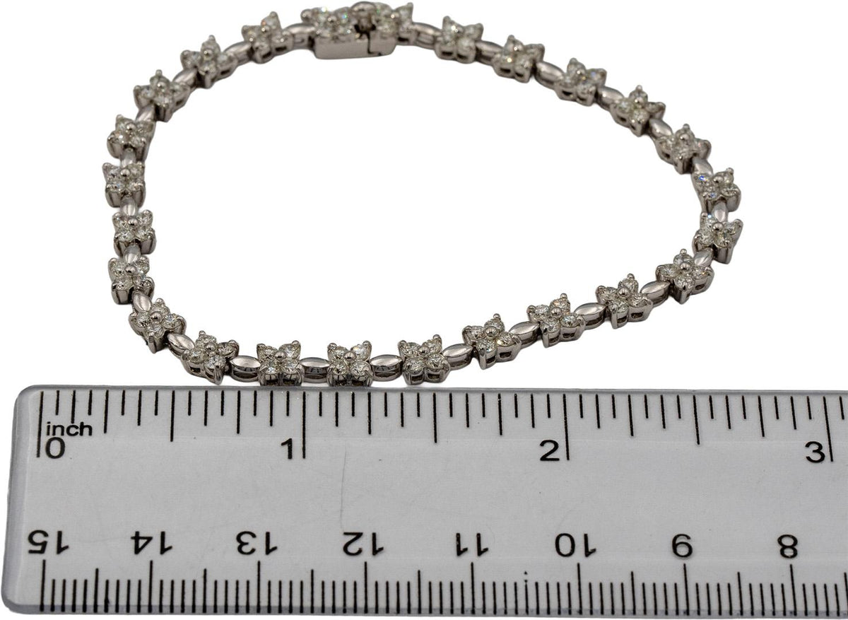 14k White Gold Round Diamond Floral Link Bracelet 3.60CT