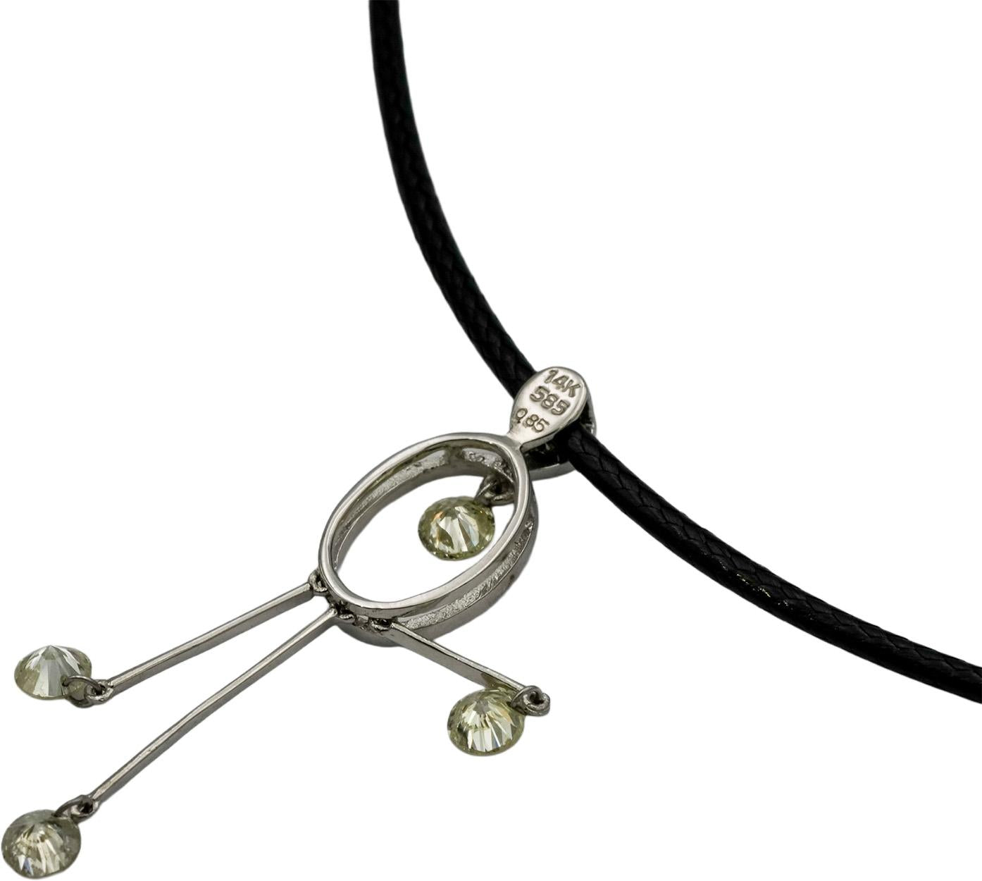 14k White Gold Round Diamond Dangle Pendant Necklace 0.85CT