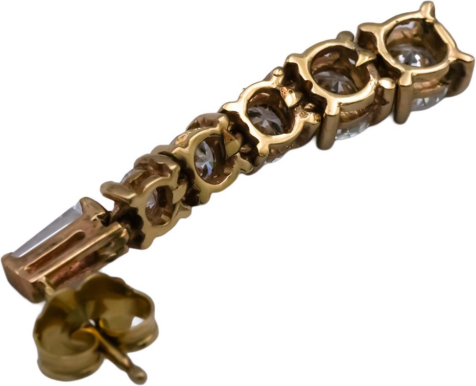 14k Yellow Gold VS Round & Baguette Cut Diamond Dangle Earrings 2.50CT