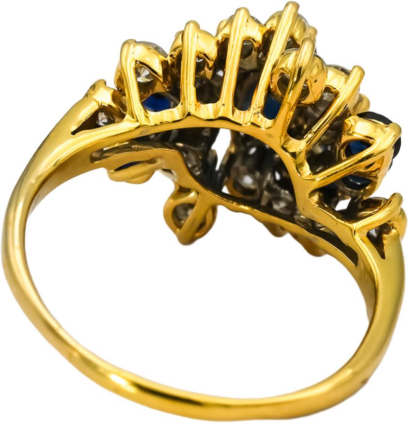 18k Yellow Gold VS Diamond and Blue Sapphire Cocktail Ring 1.75CT Size 10.5