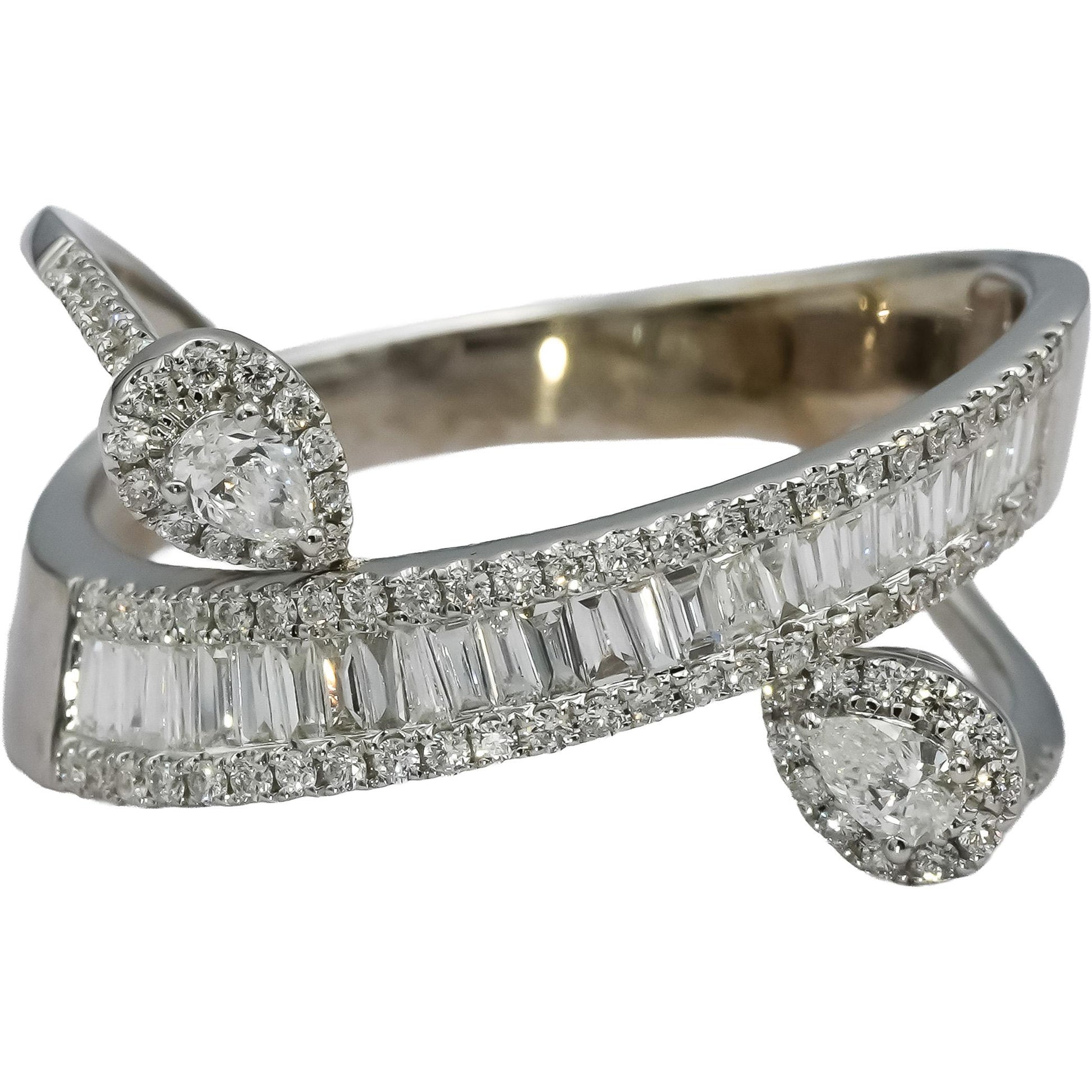 18k White Gold VS Round Pear Baguette Diamond Cocktail Ring 2.0CT Size 12