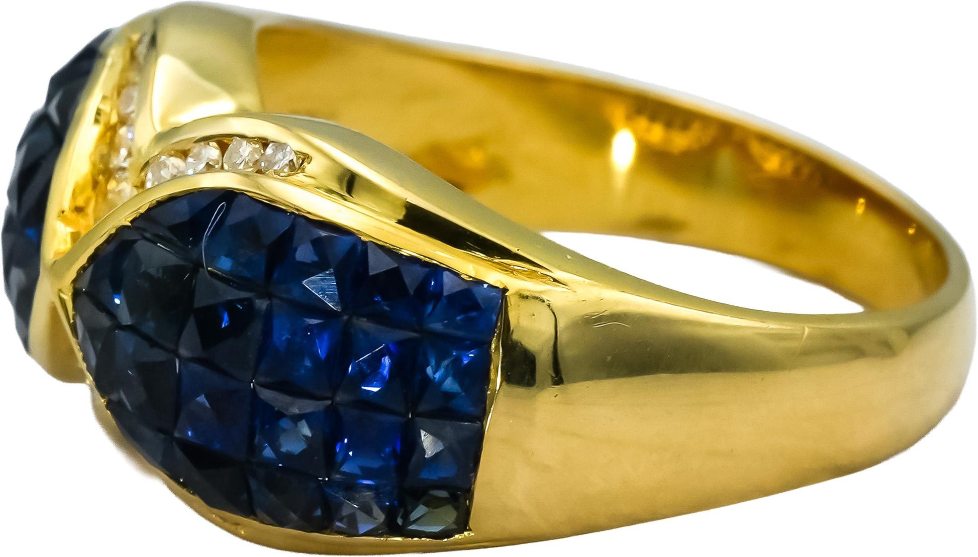 18k Yellow Gold VS Diamond & Blue Sapphire Cluster Cocktail Ring 4.60CTW Size 7
