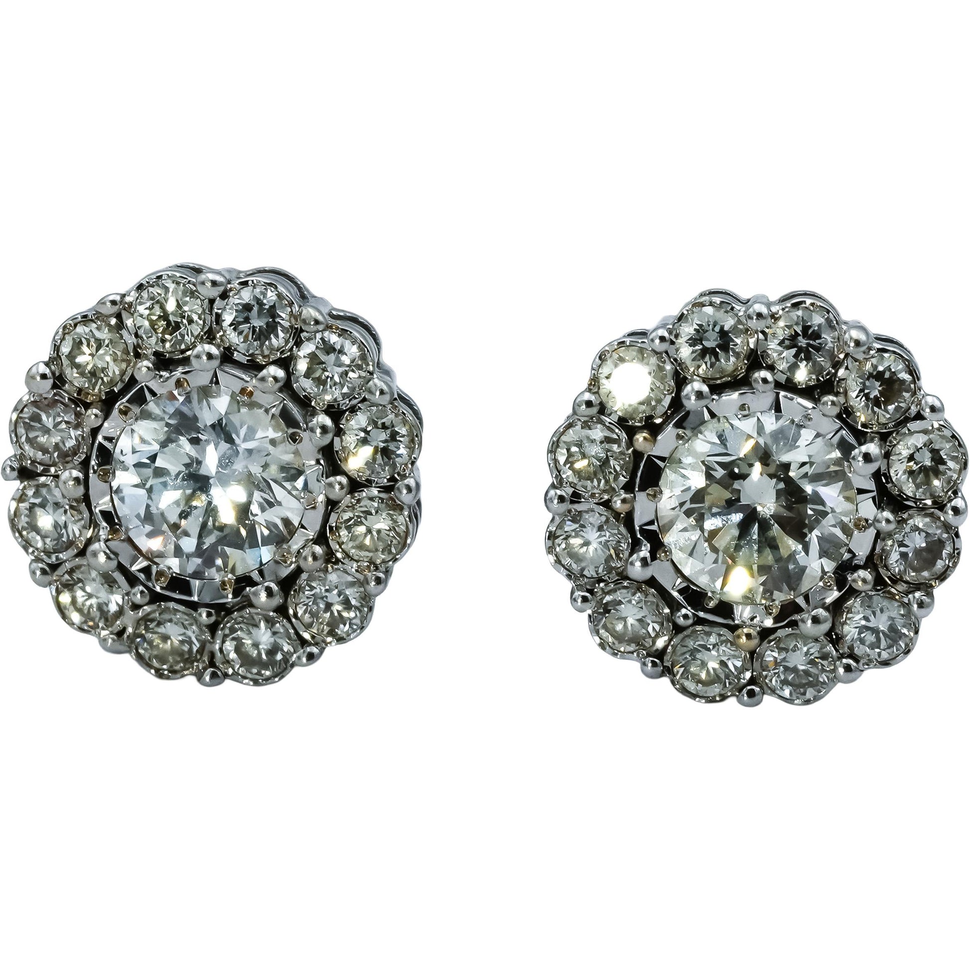 Designer 14k White Gold Round Diamond Cluster Stud Earrings 0.90CT