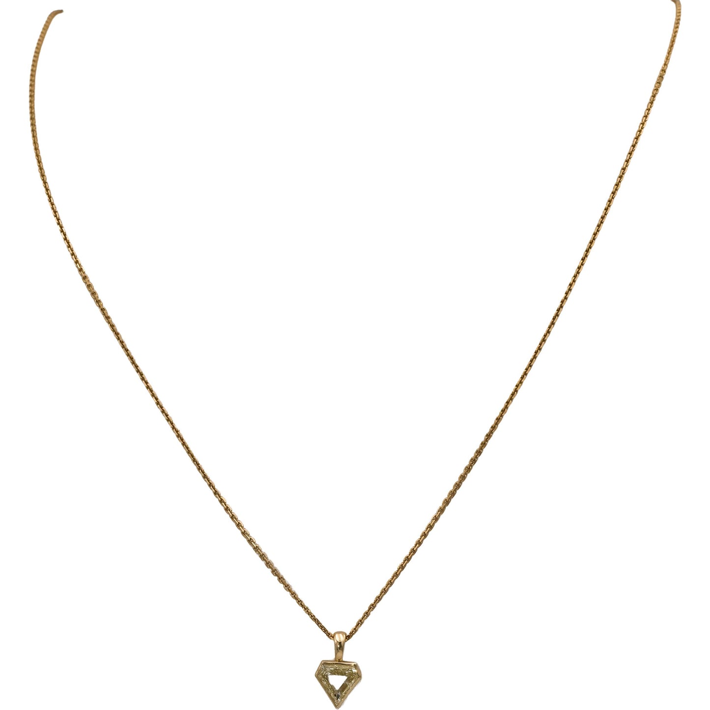 14k Yellow Gold Light Yellow Shield Cut Diamond Pendant Necklace 1.07CT