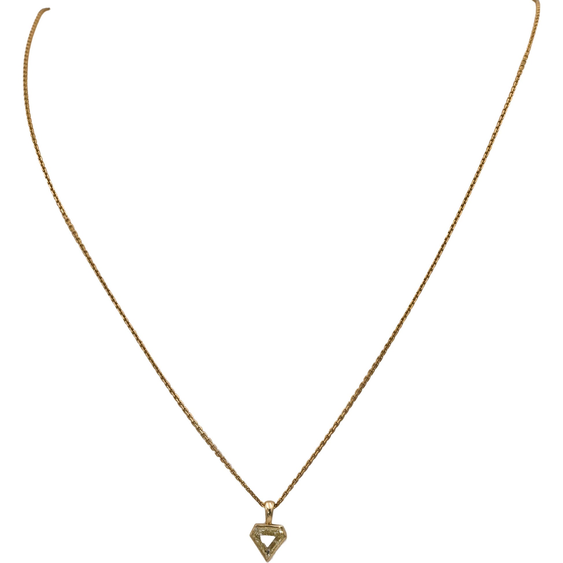 14k Yellow Gold Light Yellow Shield Cut Diamond Pendant Necklace 1.07CT