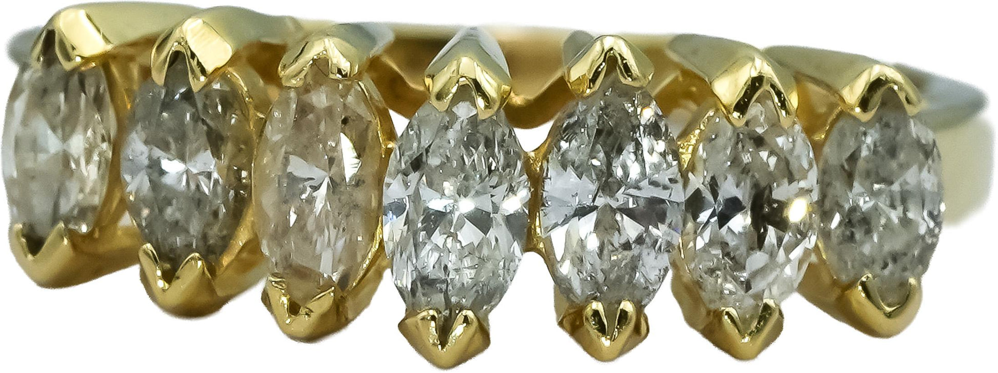 14k Yellow Gold Marquise Cut Diamond Seven Stone Band Ring 0.75CT Size 6