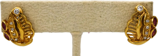 18k Yellow Gold Diamond and Ruby Abstract Earrings 0.40CTW