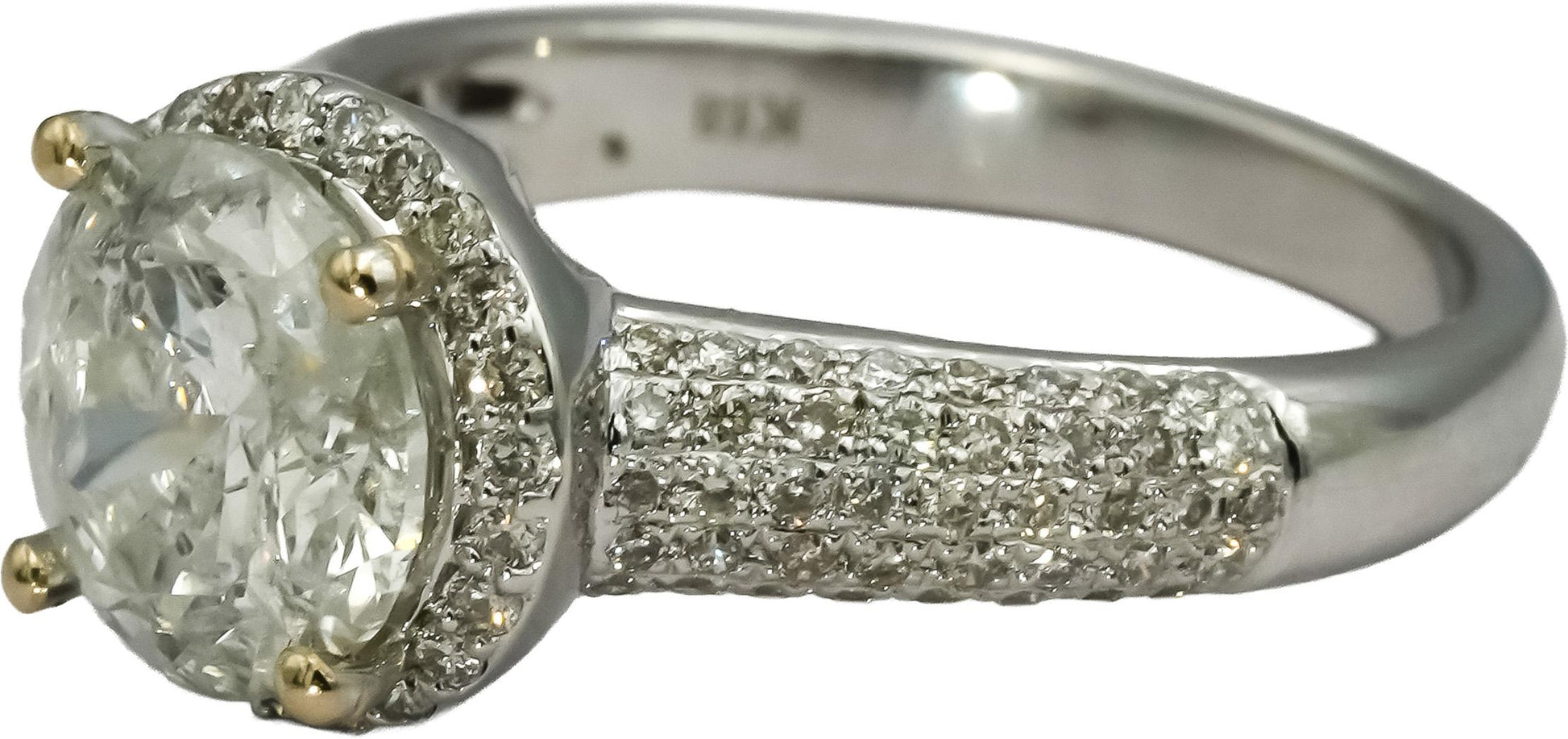 18k White Gold Round Diamond Engagement Ring 2.75CT w/ 2.25CT Center Size 6.75