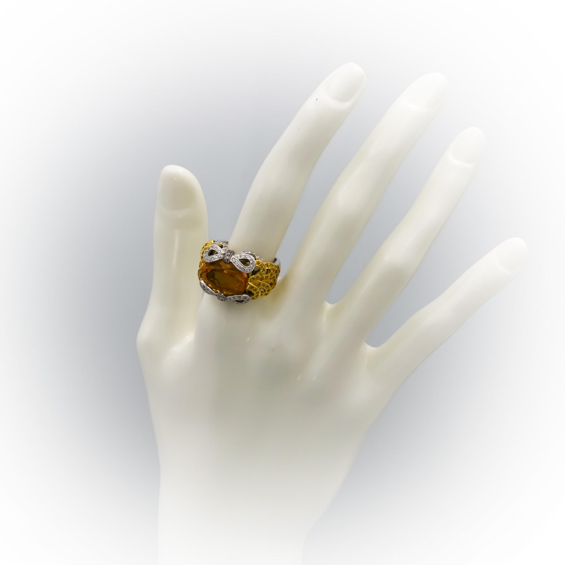 18k White Yellow Gold Citrine Yellow Sapphire Diamond Cocktail Ring 7.85CT Sz 7