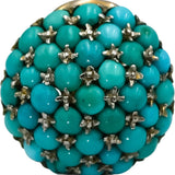 18k White Gold Cabochon Turquoise Cluster Button Earrings