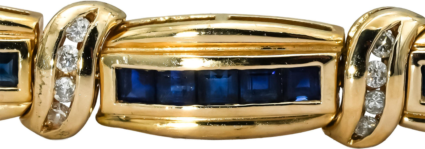 14k Yellow Gold Diamond and Blue Sapphire Fancy Link Bracelet 2.0CT
