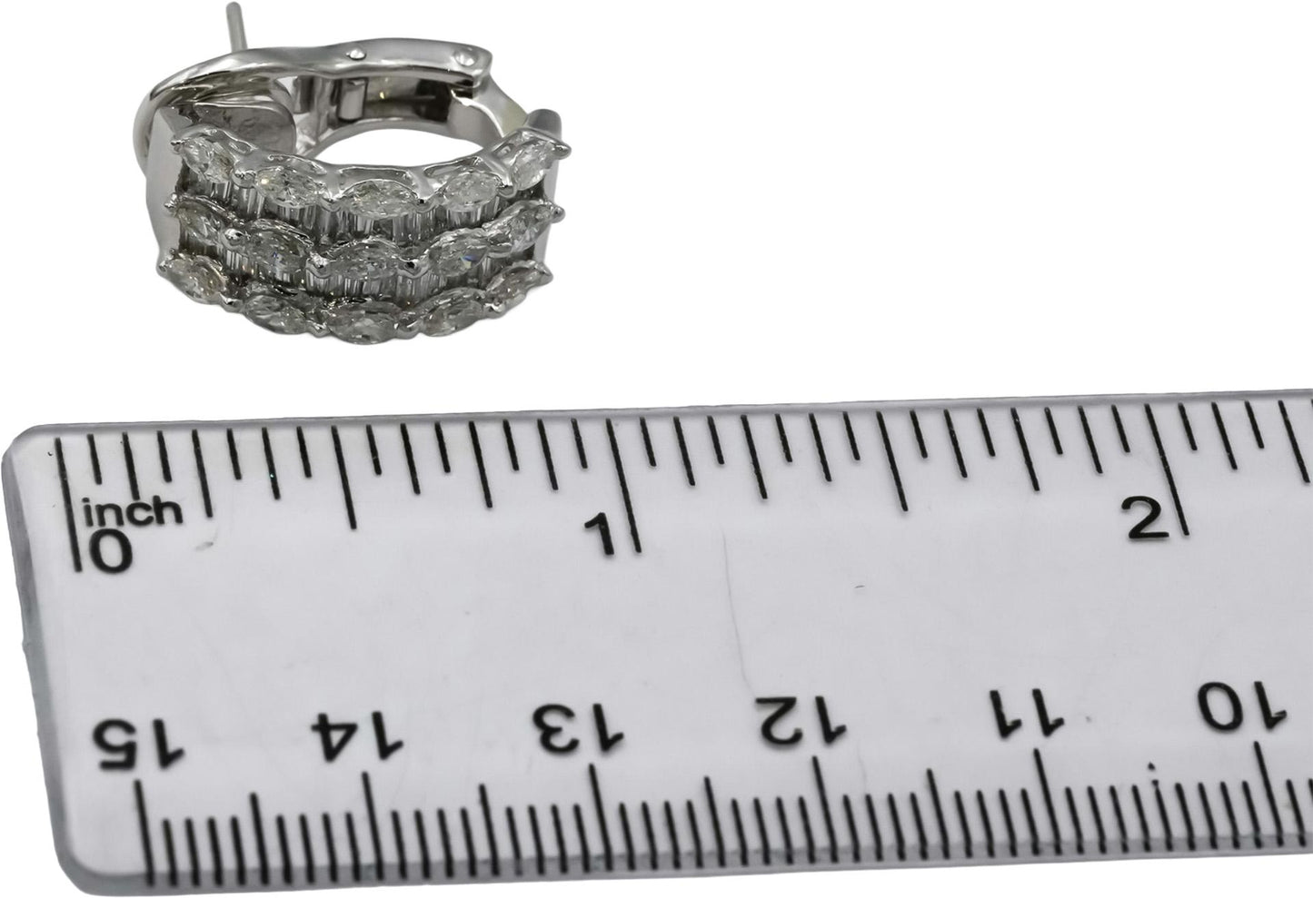 18k White Gold VS Marquise and Baguette Diamond Curved Earrings 3.50CT