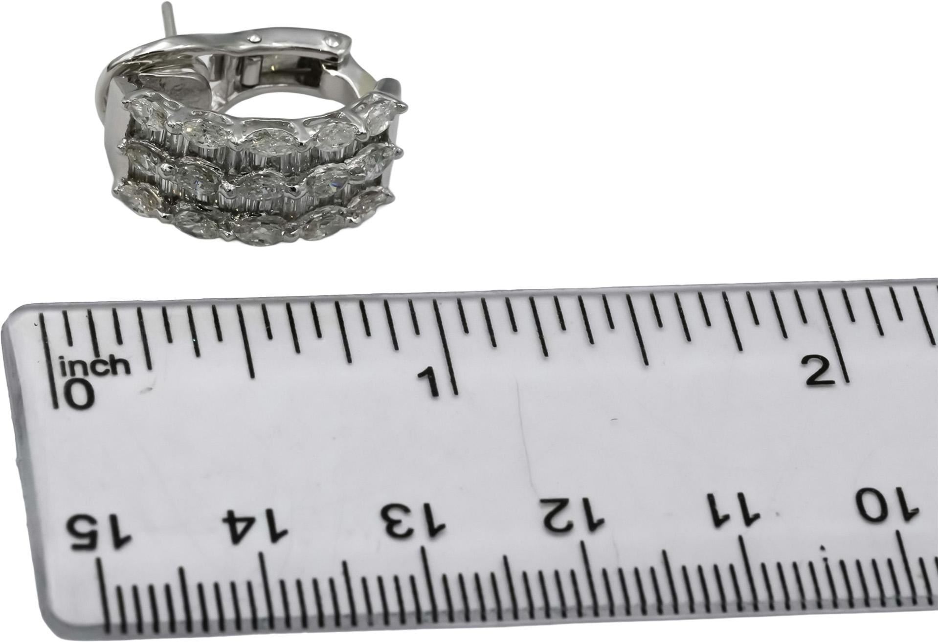 18k White Gold VS Marquise and Baguette Diamond Curved Earrings 3.50CT