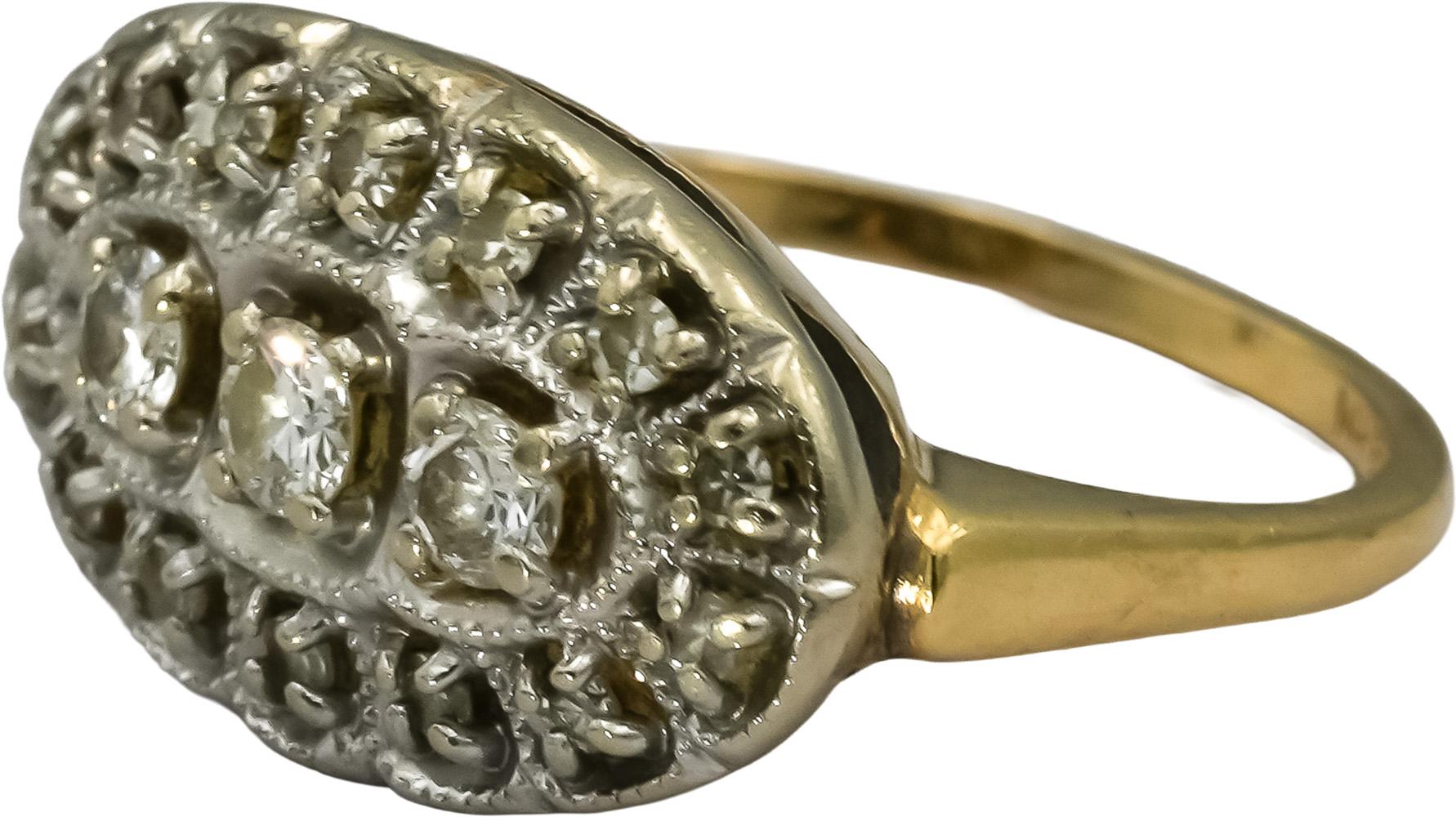 Vintage Antique 14k Yellow & White Gold Diamond Cocktail Ring 0.50CT Size 5.5