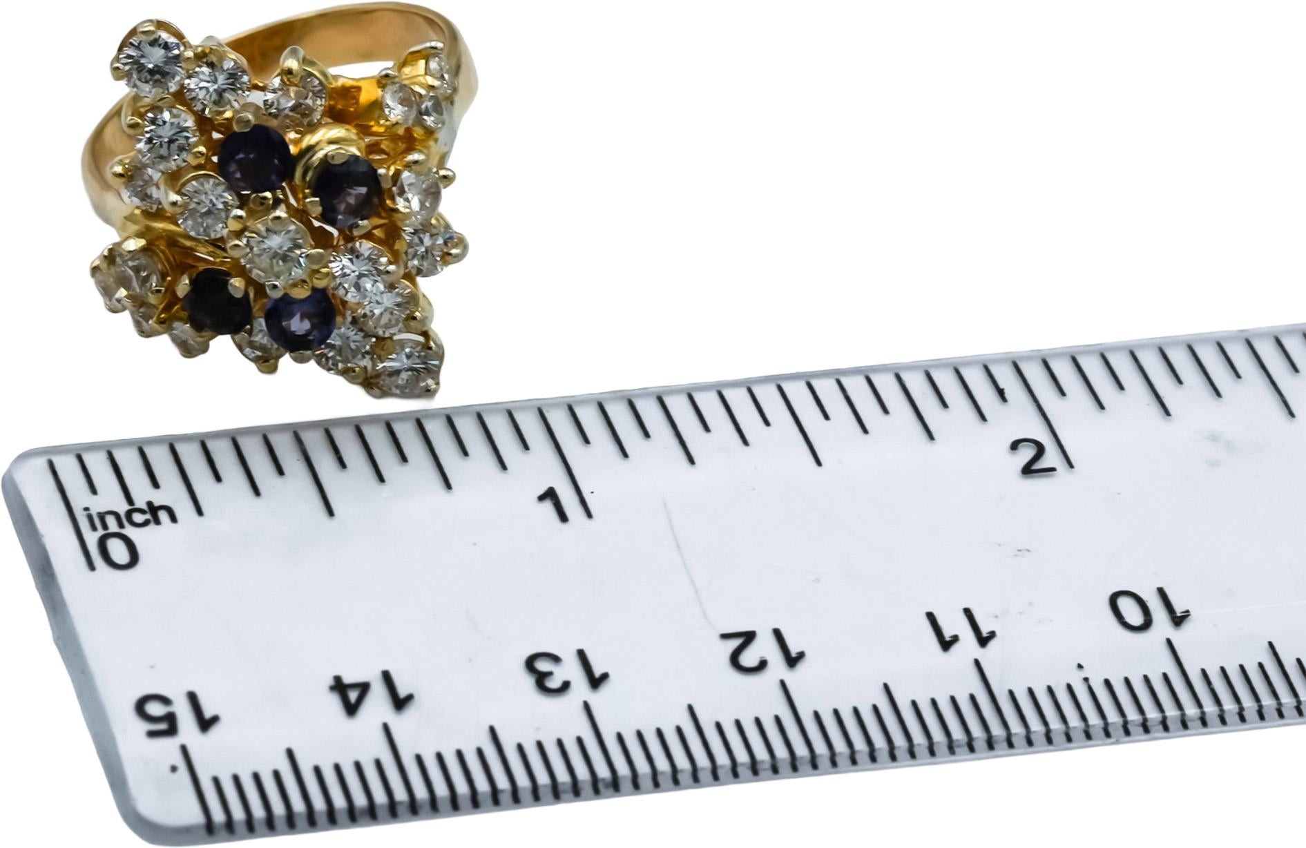 14k Yellow Gold Round Diamond and Sapphire Cluster Cocktail Ring 2.80CT Size 9
