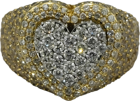 10k Yellow Gold Pave Diamond Heart Cluster Cocktail Ring 4.0CT Size 10.5