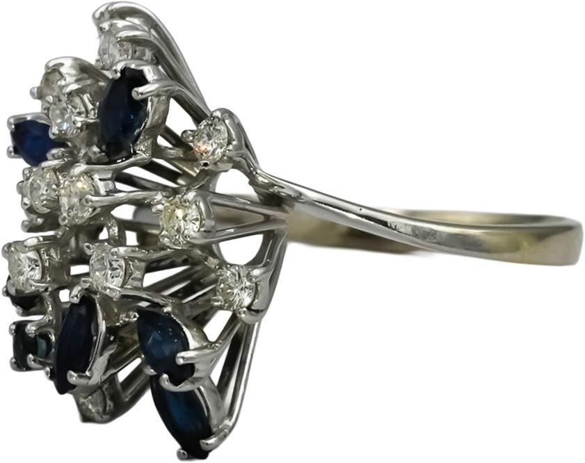 18k White Gold VS Round Diamond and Marquise Sapphire Ring 0.75CT Size 7.5