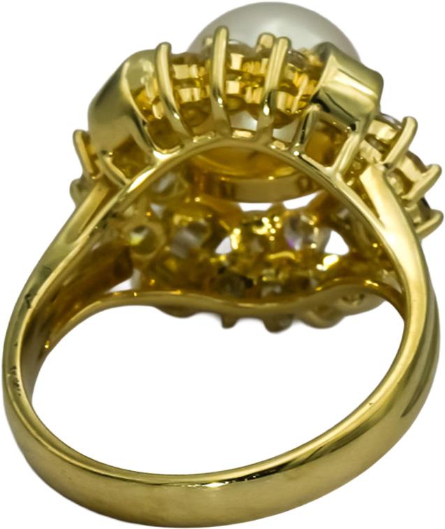 14k Yellow Gold Diamond and 9mm Pearl Cocktail Ring 1.50CT Size 6.75