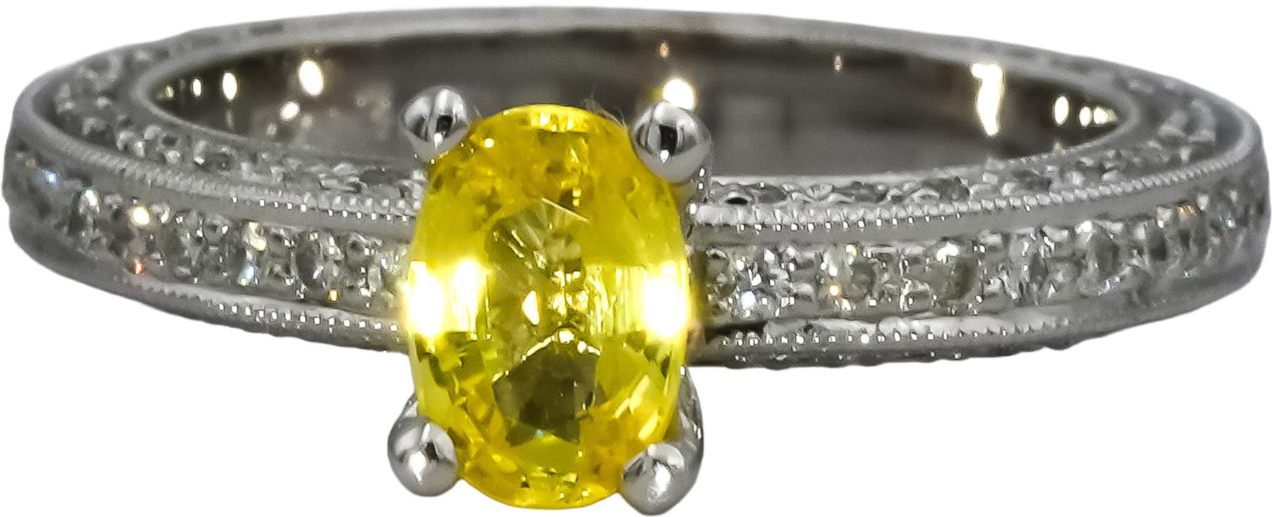 14k White Gold Diamond and Yellow Sapphire Cocktail Ring 1.53CT Size 6.5