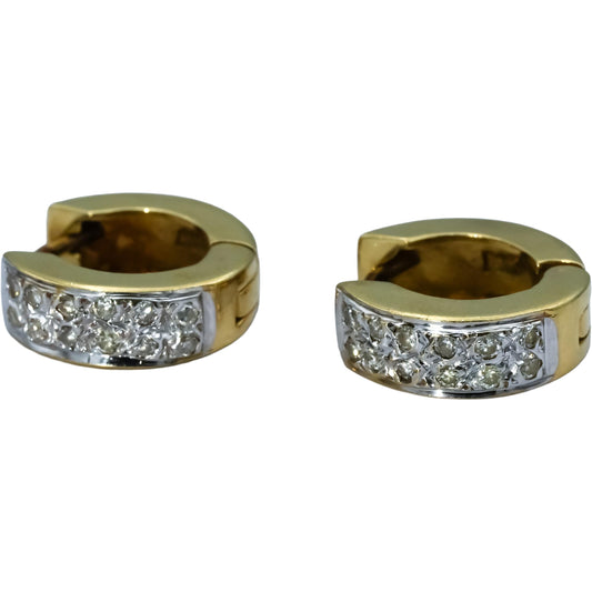 14k Yellow Gold Round Diamond Huggie Hoop Earrings 0.25CT