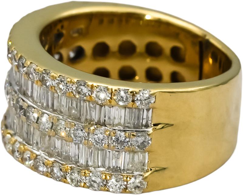 14k Yellow Gold Round and Baguette Diamond 10.7mm Wide Band Ring 3.0CT Size 7.75
